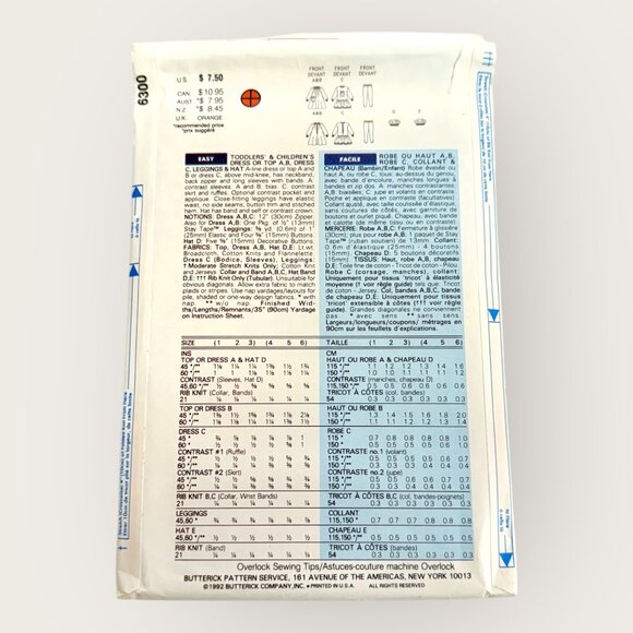 Vintage 1990s Butterick Sewing Pattern 6300 Toddlers Dress Top Leggings Size 1-3 - Picture 2 of 2